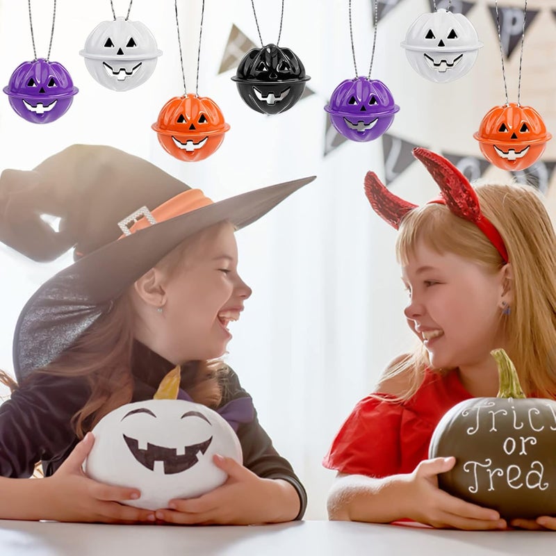 PDFans Halloween Pumpkin Bells 60pcs Jack-o-Lanterns Craft Bells 1Inch Pumpkin Jingle Bells Beads Ornaments with a Roll of String for Halloween Decorations Party Favors - Image 4